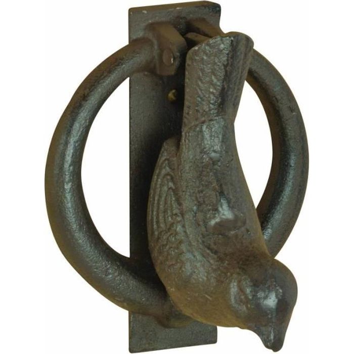 Heurtoir de Porte à Fixer en Fonte Patinée Marron Antique Motif Oiseau 7.5x9x11.5cm 11,5