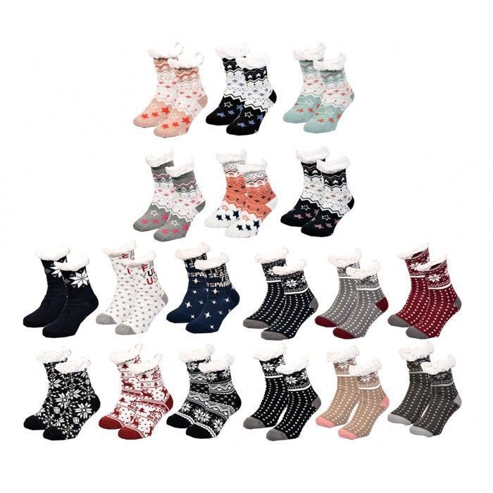 Chaussettes Femme d'intérieur Thermiques antidérapantes -Assortiment modèles photos selon arrivages- Pack de 3 Paires Chaussons