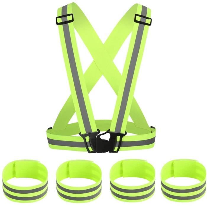Gilet Réfléchissant, Haute Visibilité Gilet de Sécurité Réfléchissant Réglable Elastique Gilet de Sécurité Harnais, Ajustement pour
