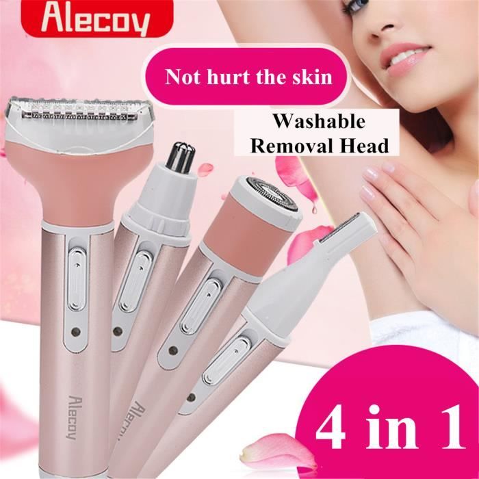 Alecoy 4 en 1 Épilateur Rasoir Electrique Femme Tondeuse Bikini Rasoir Nez Sourcil Tondeuse Rose