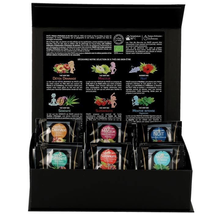 PAGES Coffret en carton - Thés bien être - Bio - 60 sachets