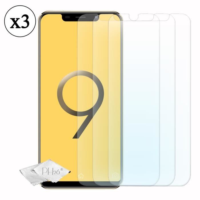 Pack 3 films de protection d'écran en verre trempé haute transparence, ultra résistant pour V-Mobile S9 (2019)