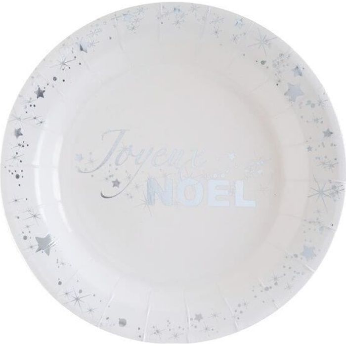 Petite assiette joyeux noël argentée et blanche (x10) R/5886 Matière carton