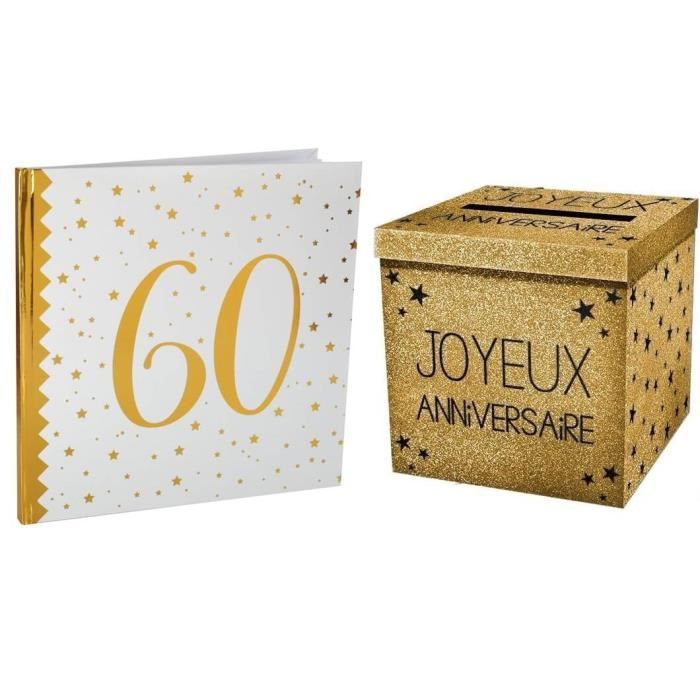 1 Pack tirelire et livre d'or anniversaire 60ans blanc et or R/6185-URNEP00OR