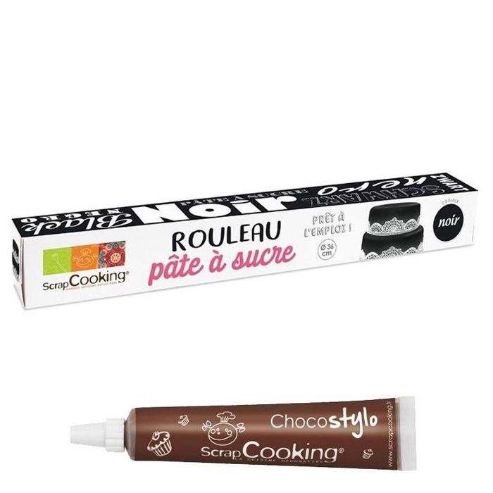 Pâte à sucre en rouleau prête à dérouler Ø 36 cm noir + 1 Stylo chocolat offert