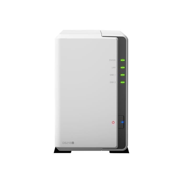 Synology Disk Station DS218j Serveur NAS 2 Baies 8 To SATA 6Gb-s HDD 4 To x 2 RAID 0, 1, JBOD RAM 512 Mo Gigabit Ethernet iSCSI