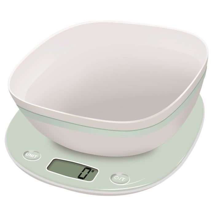 TERRAILLON 14670 - Balance de cuisine électronique Macaron Pistache + Bol - 1g min 5kg max - Conversion liquide - Tare - Arrêt auto