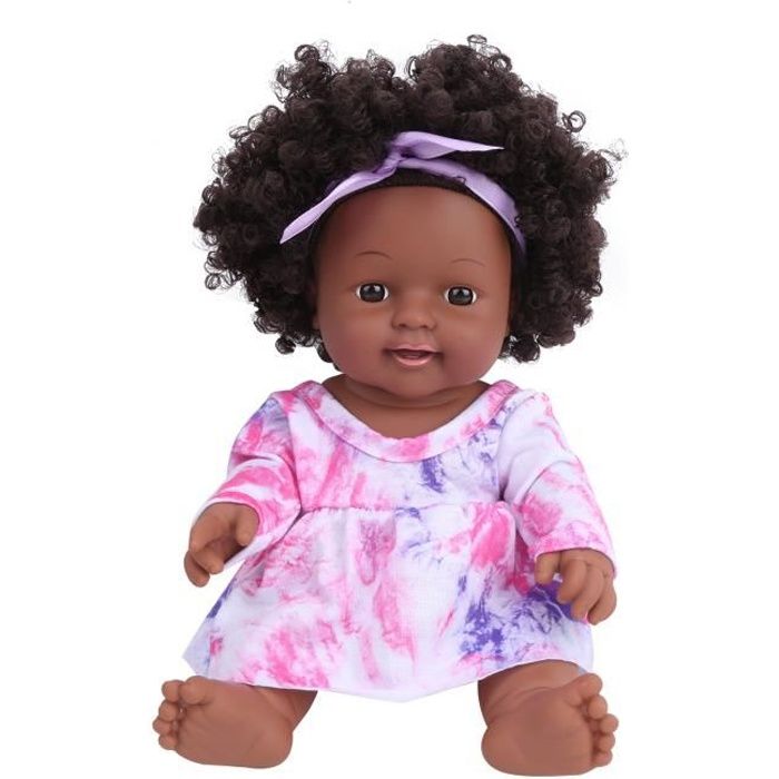 VINGVO Poupée bébé de simulation Poupée Bébé 30cm Jouet de Poupée Noire Africaine de Simulation de Cheveux Bouclés