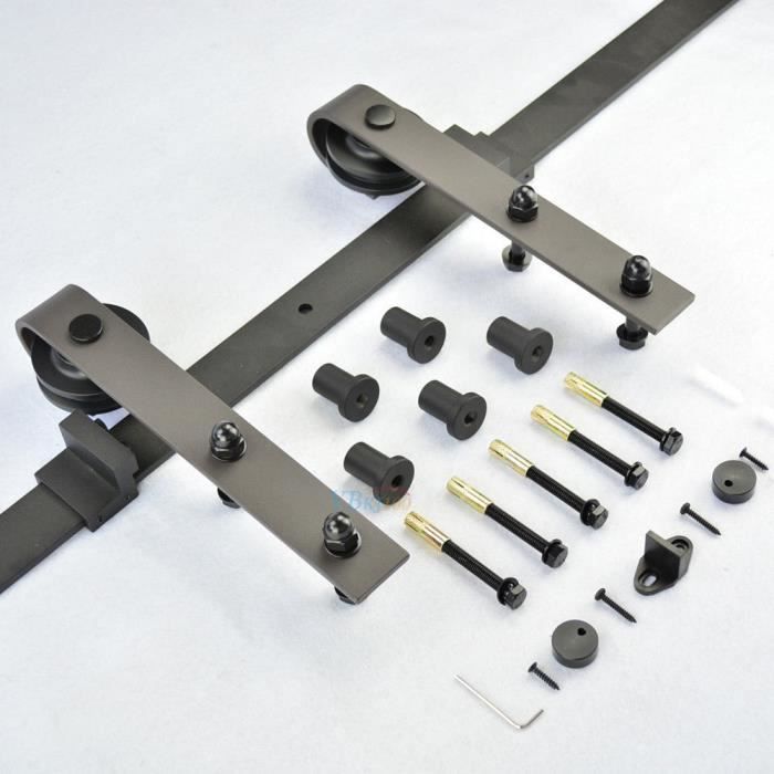 6FT Rail suspendu porte coulissant grille à poulie en acier noir 183cm barre PR chambre salle de bain - XY FR