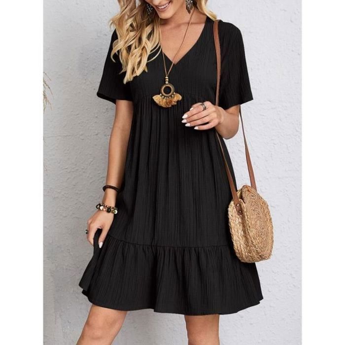 Robe Col V Poche Décontractée