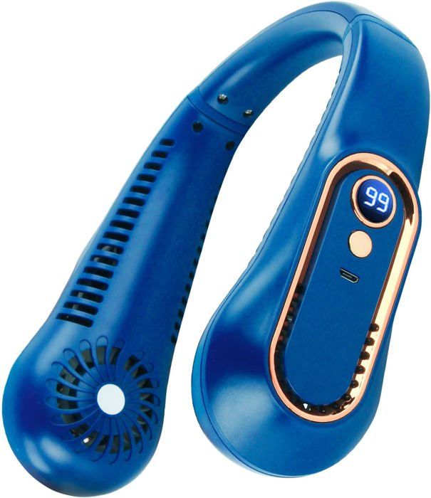 Climatiseur De Cou Portable 2 En 1 Ventilateur Rafraîchissant 6000mAh - Bleu Foncé Pour Extérieur Bureau Voyage