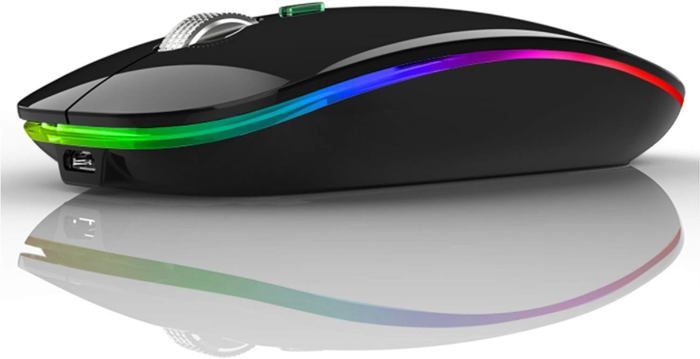 Souris sans fil Bluetooth souris sans fil silencieuse et rechargeable par LED pour PC/tablette/ordinateur portable (noir