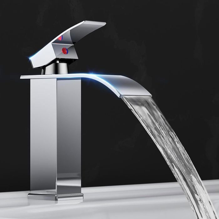 Moderne Robinet Salle de Bain Cascade, Design Elégant Robinet Lavabo, Mitigeur en Laiton, Eau Chaude et Froide Disponible - Bricolage