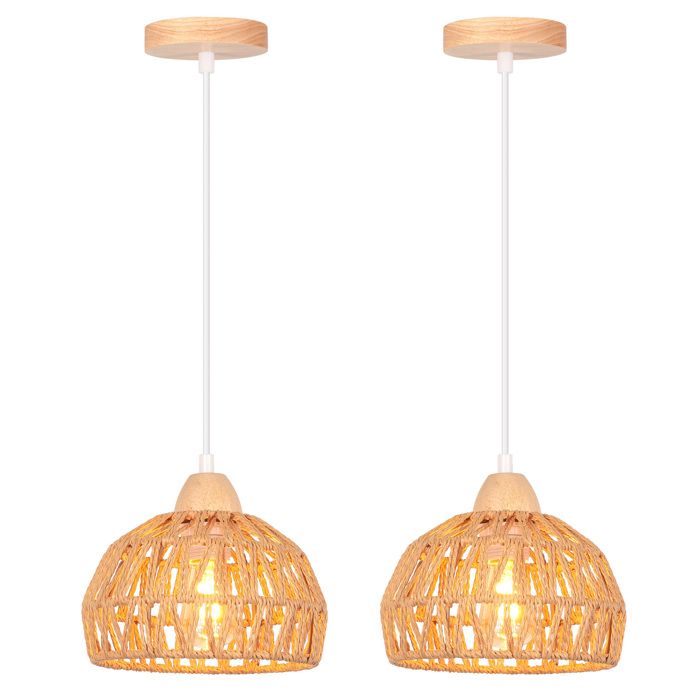 TOKIUS 2 X Suspension Luminaire Rétro en Rotin Bois Lustre E27 Papier Bohême Lampe Suspendue Marron pour Salle À Manger Salon TOKIUS 2 X Suspension Luminaire Rétro en Rotin Bois Lustre E27 Papier Bohême Lampe Suspendue Marron pour Salle À Manger Salon