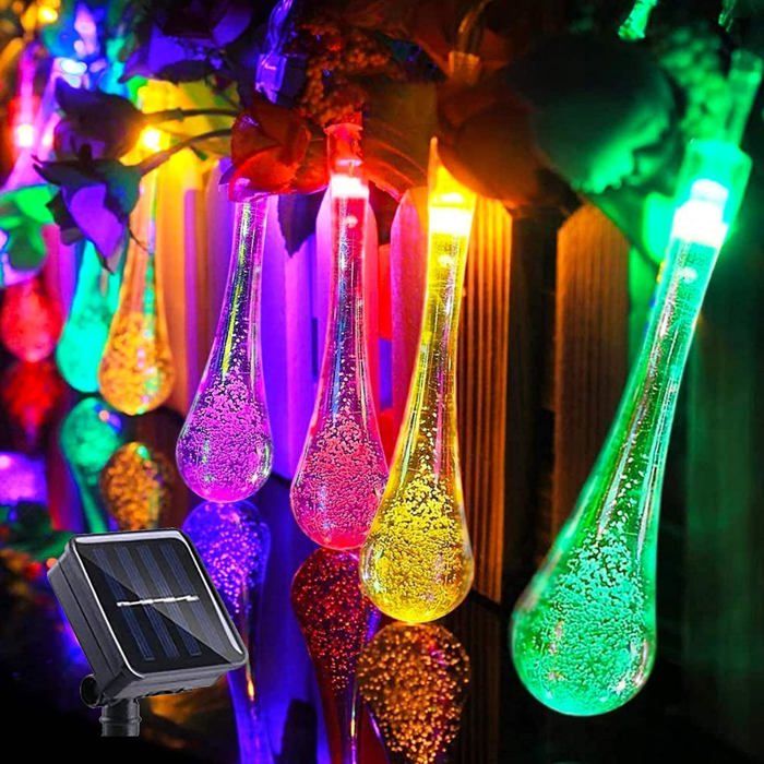 Guirlande Lumineuse Exterieur Solaire 30 LED 6 3M Lumière de Goutte deau Solaire pour Extérieur et Intérieur Lampe Décoration