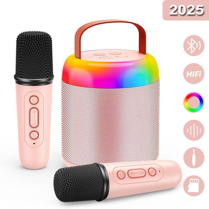 Machine Karaoké Portable Avec 2 Microphones - Enceinte Bluetooth 30W LED, USB/TF/AUX/TWS, Idéale Fêtes Famille