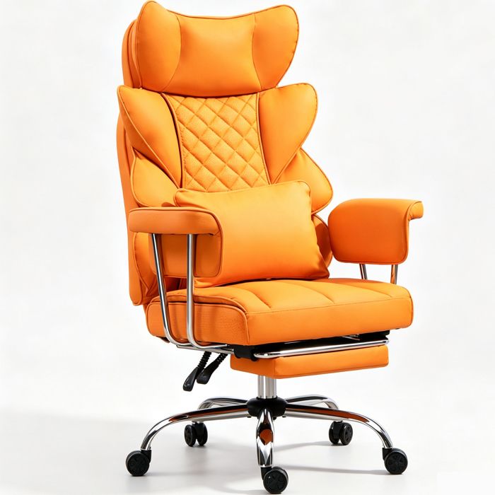 Chaise Gaming Ergonomique DYHOME Fauteuil de Bureau PU Repose-Jambes Télescopique Charge 220kg Orange