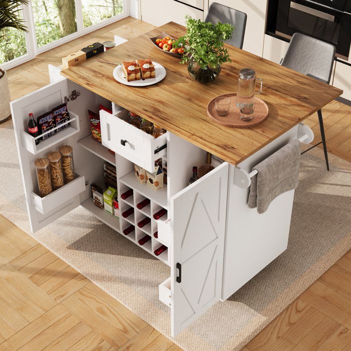 Desserte de cuisine extensible sur roulettes 137x40-65x95cm Chariot Îlot de cuisine avec plan de travail 1 tiroirs 2 portes - blanc