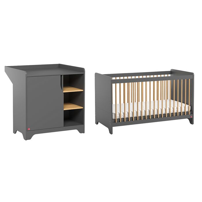 Lit et Commode Vox - 124.5 x 65 x 86cm - Gris et bois Lit et Commode Vox - 124.5 x 65 x 86cm - Gris et bois
