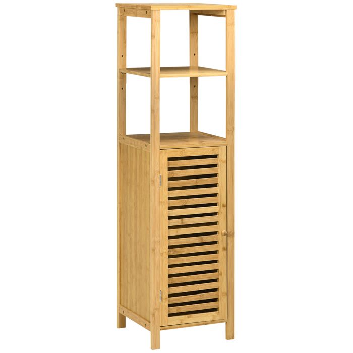 Meuble colonne salle de bain - kleankin - en bambou - 2 étagères ouvertes et 1 placard - 32 9 x 29 9 x 120 cm - bois naturel Meuble colonne salle de bain - kleankin - en bambou - 2 étagères ouvertes et 1 placard - 32 9 x 29 9 x 120 cm - bois naturel