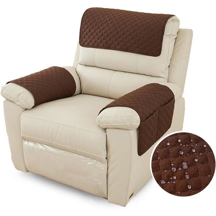 Housse daccoudoir de Canapé Housse de Fauteuil 1 Place Canapé Appuie-Tête Housse de Fauteuil Antidérapante Matelassée Marron
