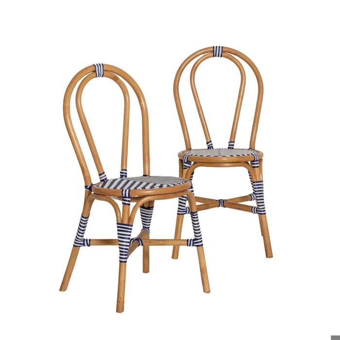 Chaise bistrot en rotin bleue Elynne (lot de 2)