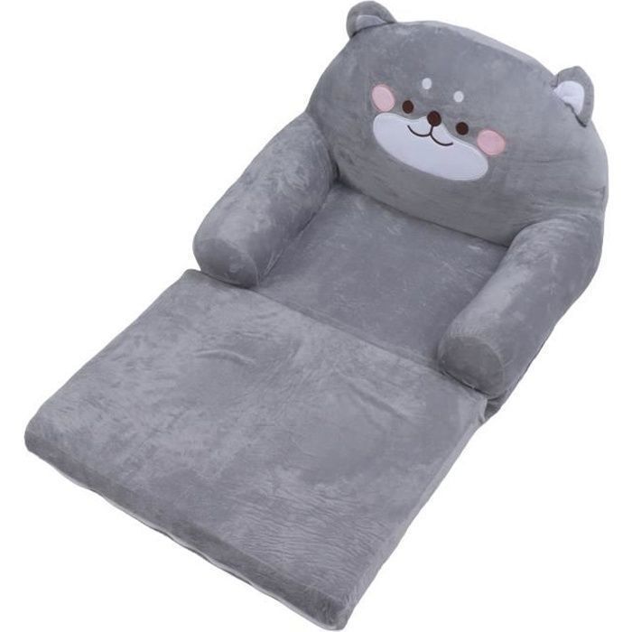 Canapé Enfant - Keeper - Design Chien Gris - Pliable - Doux - Respirant