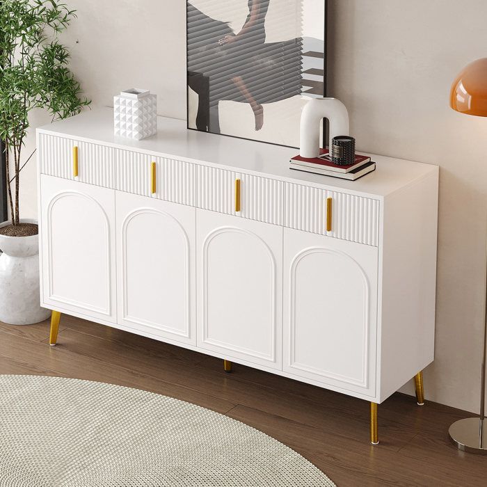 Buffet 140x37 8x82 cm - Avec 4 portes - 4 tiroirs - Avec stratifié amovible - Blanc