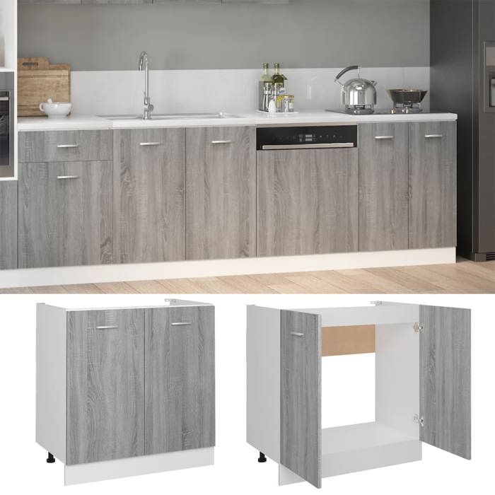 Gris Armoire sous évier - mango - Cabinet cuisine - Lyon Gris Sonoma 80x46x815 cm Bois dingénierie FR1234