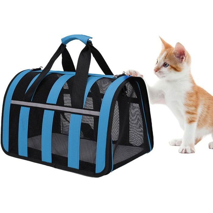 Blue Cat Carrier with Mattress - Breathable and Foldable (33x25x22 cm)