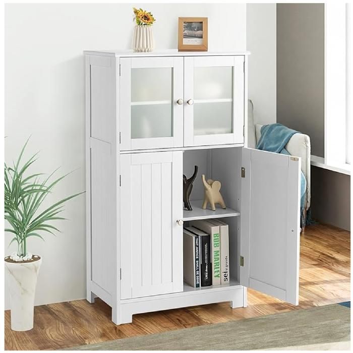 Meuble Salle De Bain Haut 4 Portes 2 Tiroirs - Gris - Étagères Ajustables - VH32865SDFR
