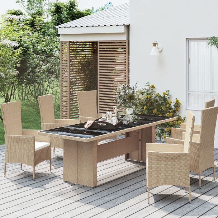 SALE 2024 Table de jardin - JMS - plateau en ver Table de jardin plateau en verre Résine tressée verre trempé ABHT 3511817