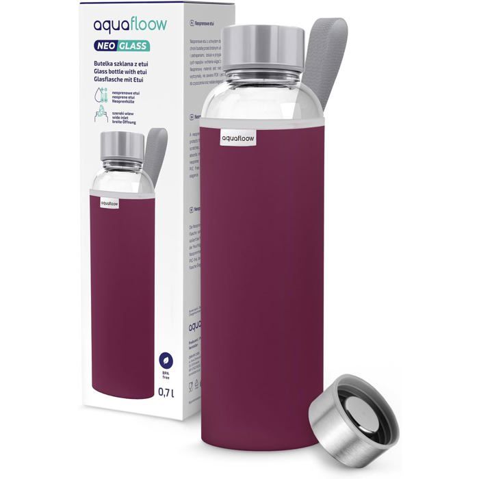 Bouteille deau Brosilicate Étui en Néoprène 700 ml Flacons deau en Verre avec Couvercle en Bambou Sans BPA – Bourgogne
