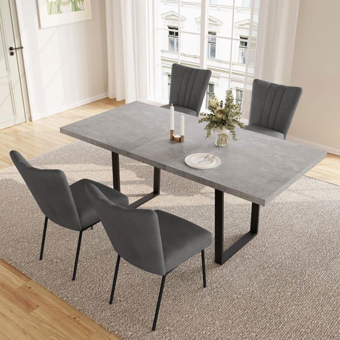 JIEXI Ensemble table à manger avec 4 chaises table de salle à manger extensible (table 130-170 cm + 4 chaises grises)
