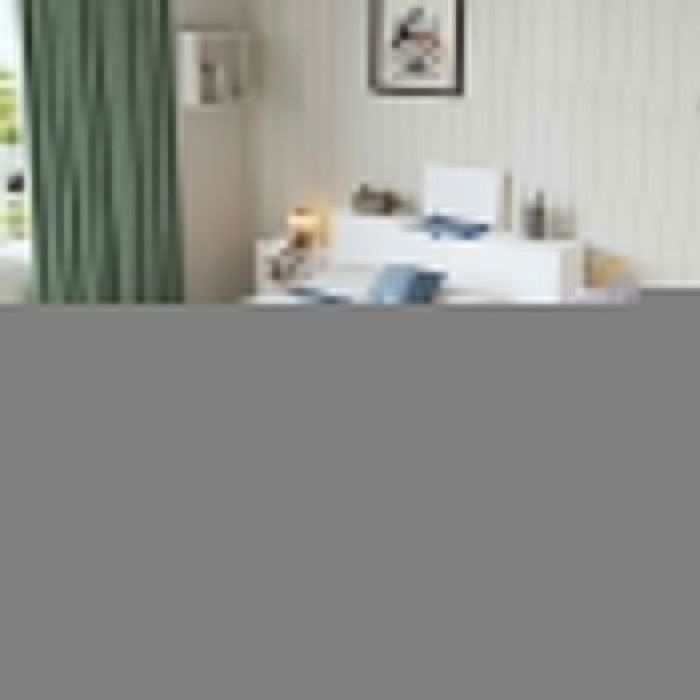 Lit double en bois - 140x200 cm - Blanc - Tête de lit avec rangement - Tables de chevet extensibles