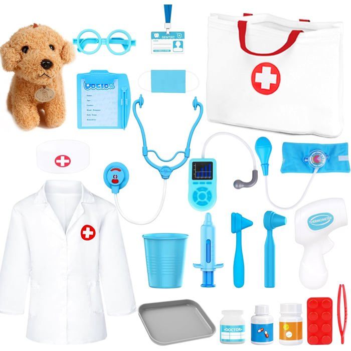 Kit Docteur Enfants, Coffret Médicale avec Peluche Licorne et Blouse de Docteur, Jeu de Rôle pour Enfants 3 4 5 6 Ans - Cadeau Noël et Anniversaire