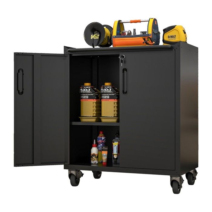 Armoire Bureau Métallique Noire Robuste- Étagère Acier Roulettes Serrure- 75x42x88cm- Rangement Garage Atelier Sous-sol Armoire Bureau Métallique Noire Robuste- Étagère Acier Roulettes Serrure- 75x42x88cm- Rangement Garage Atelier Sous-sol