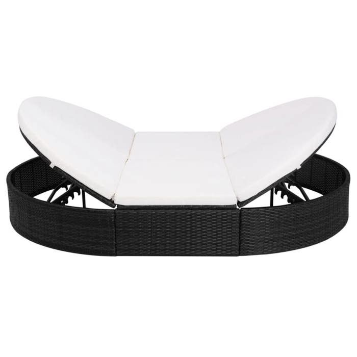 STAR SALE® Lit de repos dextérieur - 2 personnes - avec coussin - Résine tressée Noir 200x140x28 cm T3770
