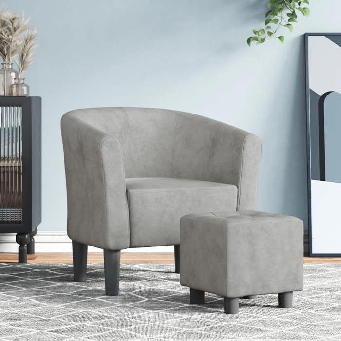 Gris Fauteuil simple Magnifique Chaise cabriolet - avec repose-pied gris clair velours 70x56x68cm CL2776177