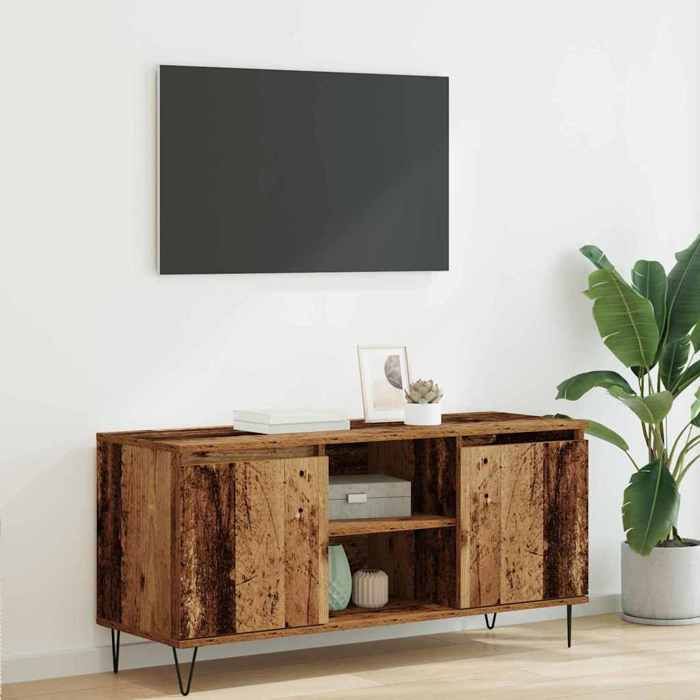 Banc TV Marron Magnifique - Meuble TV - Armoire TV Pour Téléviseur - Bois Ancien 104x35x50cm - Bois dingénierie CL6841077