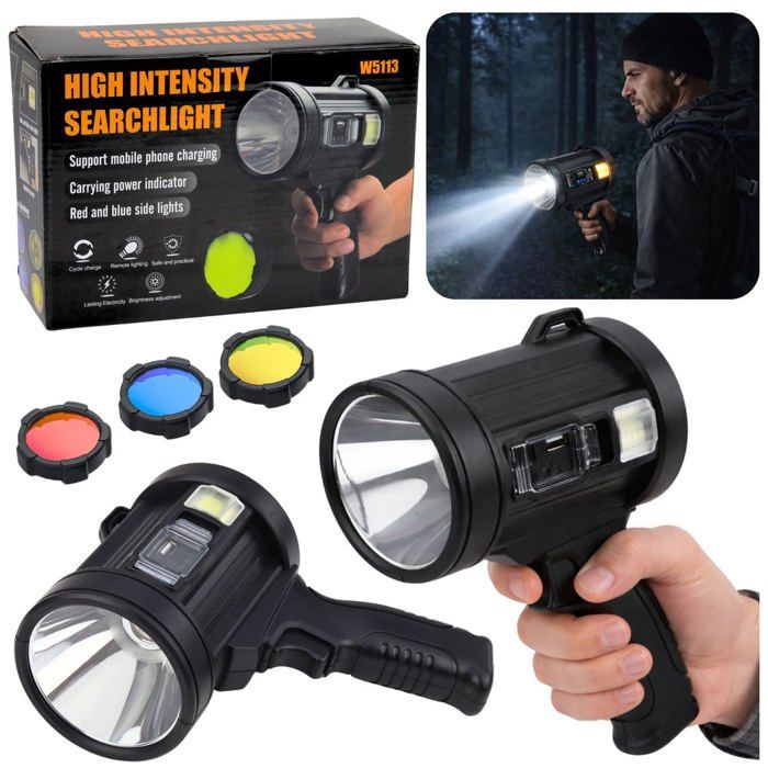 Lampe de recherche solaire LED - LEAN - 6 modes - Batterie externe - Filtre interchangeable - Charge USB Type-C