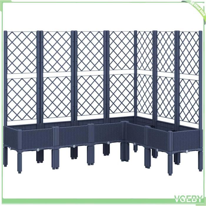 Jardinière avec treillis - FAFEICY - 160 x 120 x 142 cm - bleu gris - aspect rotin - PP durable