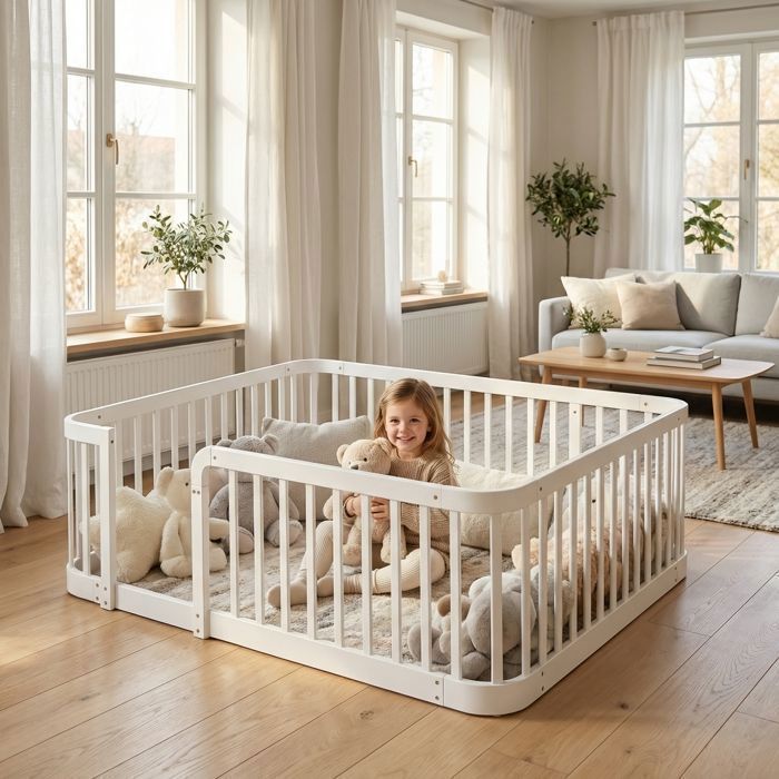 Parc bébé - Parc de jeux avec barreaux sécurité- Angles arrondis anti-pincements - Pour bébé et chien 140x200 cm- Blanc