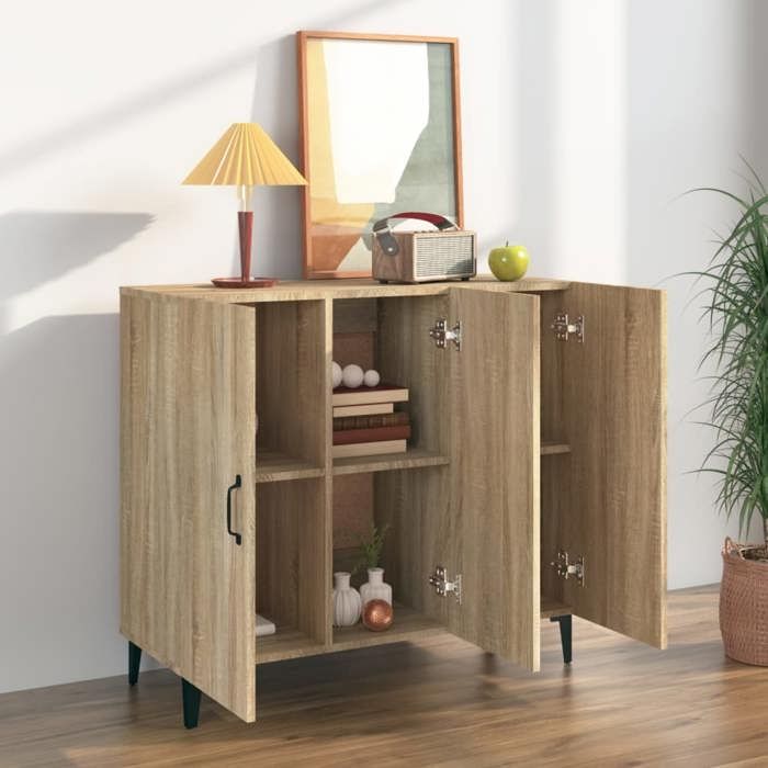 Buffet bahut - vidaXL - bois dingénierie - chêne sonoma - style industriel - grand rangement - 90 x 34 x 80 cm 74eff87l