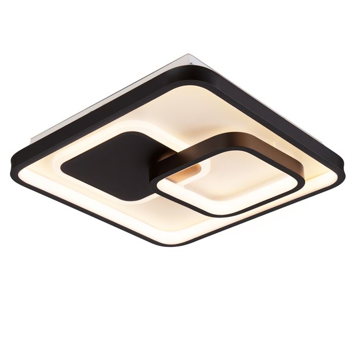 Plafonnier LED carré à anneau 3000 lm 30 W 30x30x6 cm 3 températures fonction mémoire Noir Plafonnier LED carré à anneau 3000 lm 30 W 30x30x6 cm 3 températures fonction mémoire Noir