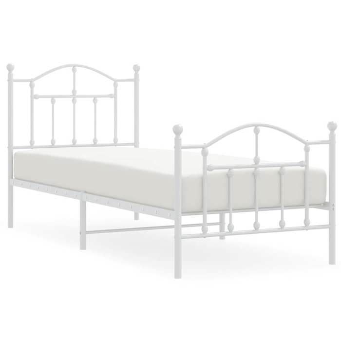 Cadre de Lit Métal sans matelas avec Pied de Lit 1 place Blanc 90x190 cm en acier avec lattes en métal et rangement intégré 164076