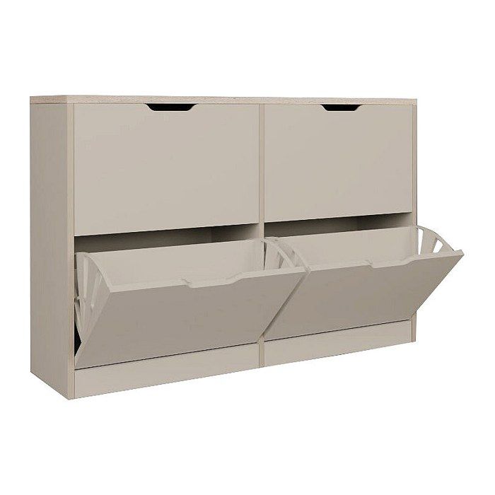 Meuble à chaussures avec 4 compartiments abattants - Beige et effet travertin - LOTULA