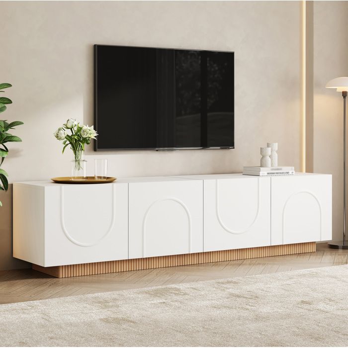Modenuit meuble TV 170 x 38 x 42 cm blanc avec 4 portes passe-câbles MDF et panneaux de particules