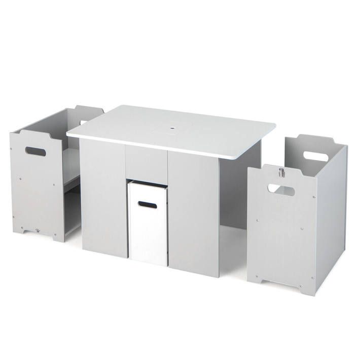 Gain de place table et chaises enfant 4-en-1 avec rangement banc et coffre pour enfants dès 3 ans