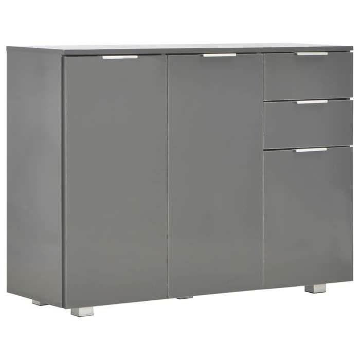 Buffet Gris Brillant 107 x 35 x 80 5 cm en bois dingénierie avec 3 portes et 2 tiroirs FR193234